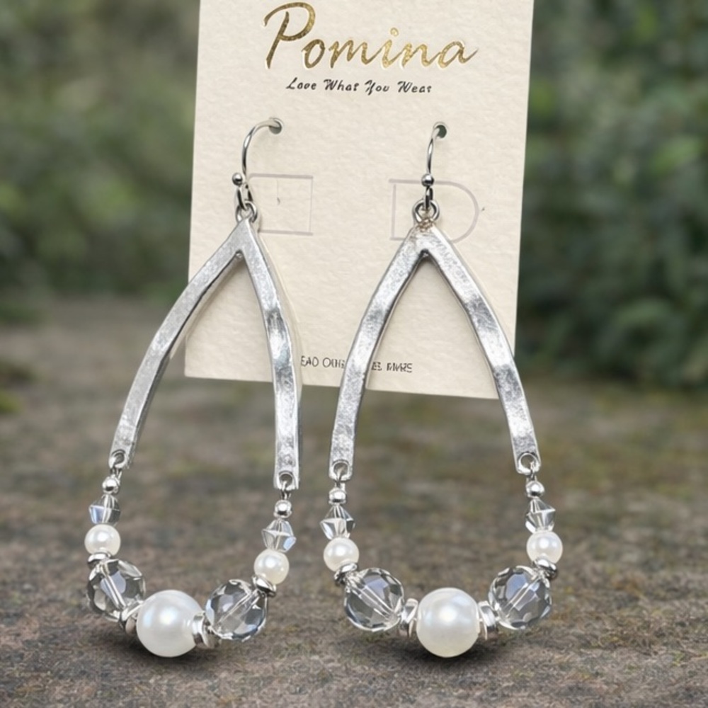4/$20 - Pomina Silver Tone Teardrop Earrings . (BJ111)